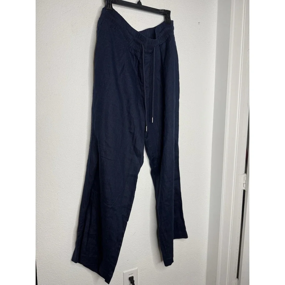 Quince Womens Navy 100% European Linen Wide Leg Pants Size XL Quiet Luxury